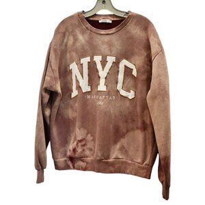 Unisex Stradvarious Vintage NYC Manhattan 1982 Embroidered Mauve Sweatshirt SZ M